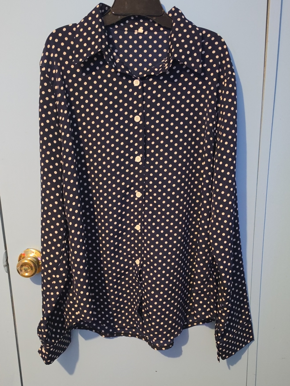 SHEIN Navy Blue Polka Dot Button-Down Shirt